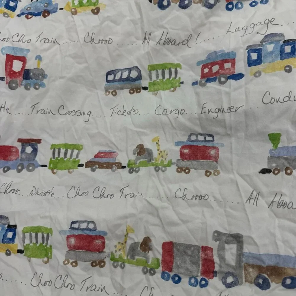 Pottery Barn Kids Choo Choo Train Print Twin Fitted Sheet + One Standard Pillowc